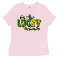 Bubblegum Pink One Lucky Auntie St. Patrick's Day Ladies Tee - CowGirlArtShop