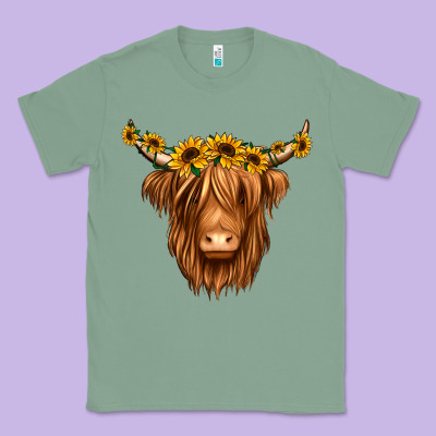 Sunflower Headband Highland Cow Classic Tee Designed By Jasminsmagicworld
