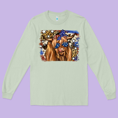 4th Of July Highland Cattle Long Sleeve Tee Designed By Ranaportraitstore