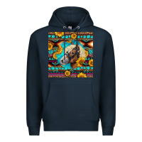 Navy Haflinger Horse Aztec Premium Hoodie - LillyAllenDesigns