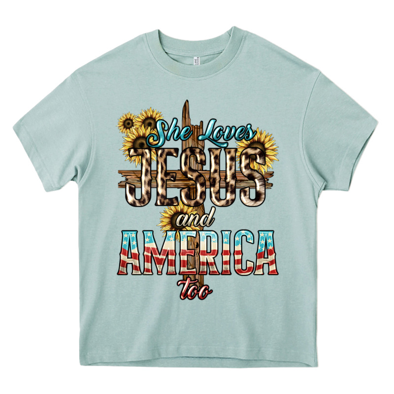 She Loves Jesus And America Too Sunflower Heavy Core Tee by HowdyJamesFarm | Teevron