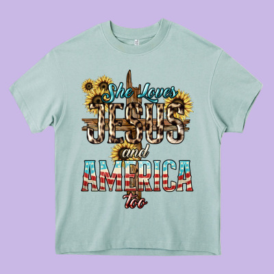 She Loves Jesus And America Too Sunflower Heavy Core Tee Designed By Howdyjamesfarm