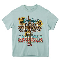 Arona She loves Jesus and America too sunflower Heavy Core Tee - HowdyJamesFarm