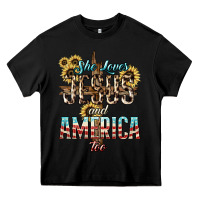 Black She loves Jesus and America too sunflower Heavy Core Tee - HowdyJamesFarm