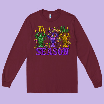 Tis The Season Crawfish Mardi Gras Long Sleeve Tee Designed By Fadigitalartstudio