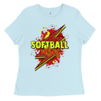 Baby Blue Softball vibes lightning bolt Ladies Tee - HowdyJamesFarm
