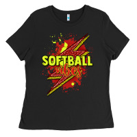 Black Softball vibes lightning bolt Ladies Tee - HowdyJamesFarm
