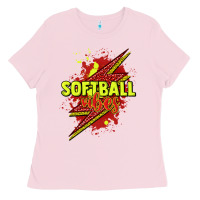 Bubblegum Pink Softball vibes lightning bolt Ladies Tee - HowdyJamesFarm