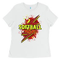 White Softball vibes lightning bolt Ladies Tee - HowdyJamesFarm