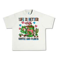 Pistachio Life Is Better With Coffee And Plants Cactus Coffe Urban Heavy Tee - FaDigitalArtStudio