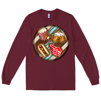 Burgundy american football round earrings Long Sleeve Tee - BundleAndBundleShop