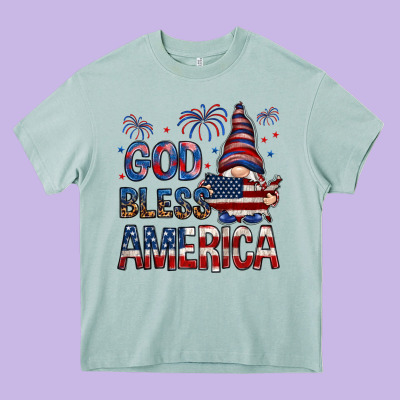 God Bless America With Gnome 4th Of July Heavy Core Tee Designed By Howdyjamesfarm