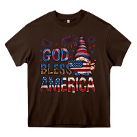 Chocolate Brown God Bless America with gnome 4th of july Heavy Core Tee - HowdyJamesFarm