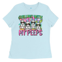 Baby Blue Chilling with my peeps Easter bunnies Ladies Tee - CowGirlArtShop