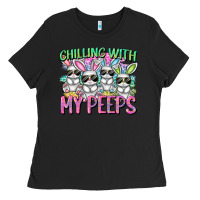 Black Chilling with my peeps Easter bunnies Ladies Tee - CowGirlArtShop