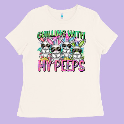 Chilling With My Peeps Easter Bunnies Ladies Tee Designed By Cowgirlartshop
