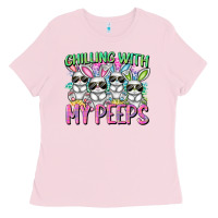 Bubblegum Pink Chilling with my peeps Easter bunnies Ladies Tee - CowGirlArtShop
