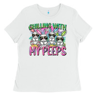 White Chilling with my peeps Easter bunnies Ladies Tee - CowGirlArtShop
