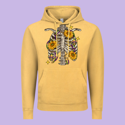 Mardi Gras Chest Sunflowers Skeleton Vintage Hoodie Designed By Fadigitalartstudio