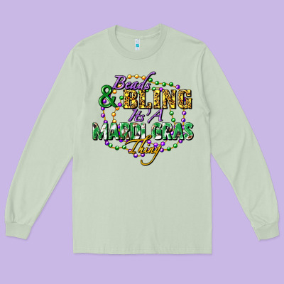 Heads And Bling It's' A Mardi Gras Thing Long Sleeve Tee Designed By Fadigitalartstudio