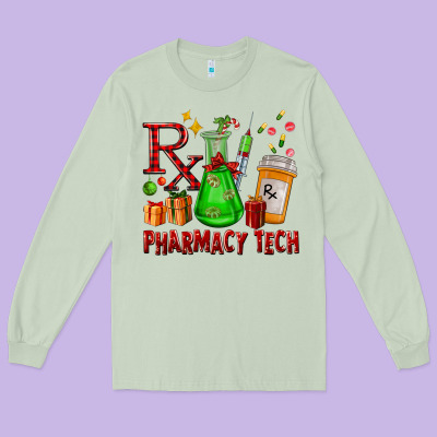 Pharmacy Tech Christmas Long Sleeve Tee Designed By Fadigitalartstudio