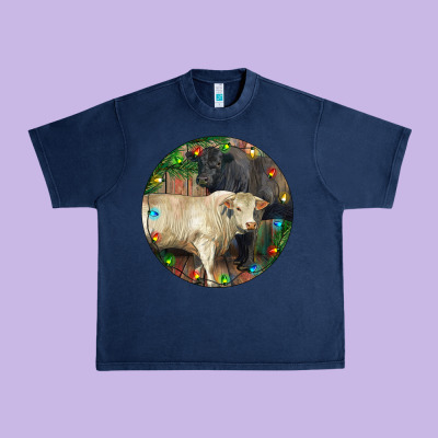 Christmas Charolais Bull And Black Angus Bull Urban Heavy Tee Designed By Ranaportraitstore