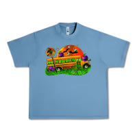 Pebble Blue Halloween School Bus Urban Heavy Tee - FaDigitalArtStudio