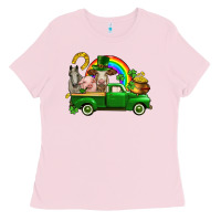 Bubblegum Pink St. Patrick's Day farm animals Ladies Tee - CowGirlArtShop