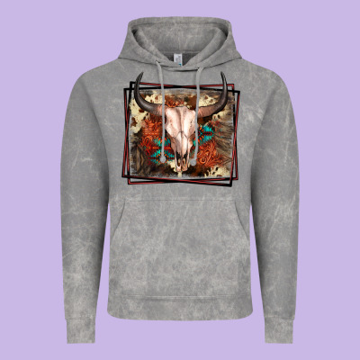 Western Bull Skull Vintage Hoodie Designed By Fadigitalartstudio