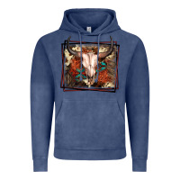 Vintage Denim Western Bull Skull Vintage Hoodie - FaDigitalArtStudio
