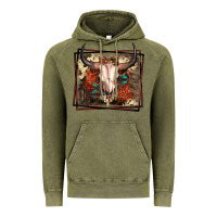 Vintage Olive Western Bull Skull Vintage Hoodie - FaDigitalArtStudio