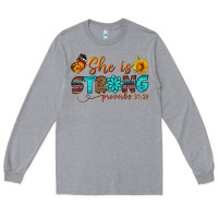 Heather Grey she is strong Long Sleeve Tee - BundleAndBundleShop