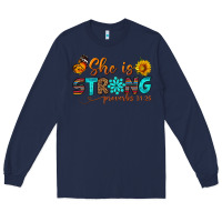 Navy she is strong Long Sleeve Tee - BundleAndBundleShop