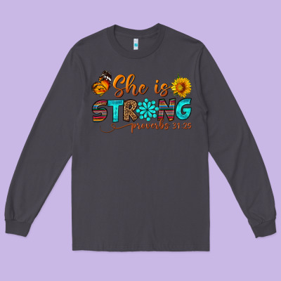 She Is Strong Long Sleeve Tee Designed By Bundleandbundleshop