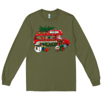 Army Green christmas santa claus with retro van Long Sleeve Tee - BundleAndBundleShop