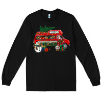 Black christmas santa claus with retro van Long Sleeve Tee - BundleAndBundleShop