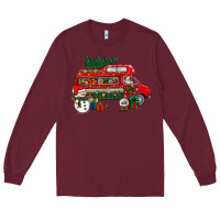 Burgundy christmas santa claus with retro van Long Sleeve Tee - BundleAndBundleShop