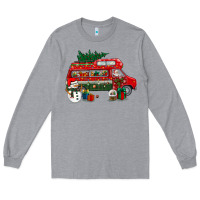 Heather Grey christmas santa claus with retro van Long Sleeve Tee - BundleAndBundleShop