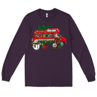 Plum christmas santa claus with retro van Long Sleeve Tee - BundleAndBundleShop