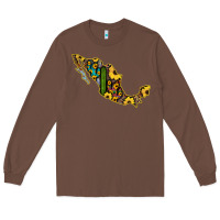 Chestnut Guerrero Mexico Serape Cactus Sunflower Map Long Sleeve Tee - RanaPortraitStore
