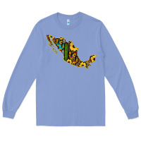 Colony Blue Guerrero Mexico Serape Cactus Sunflower Map Long Sleeve Tee - RanaPortraitStore