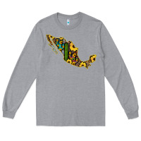 Heather Grey Guerrero Mexico Serape Cactus Sunflower Map Long Sleeve Tee - RanaPortraitStore