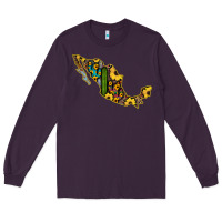 Plum Guerrero Mexico Serape Cactus Sunflower Map Long Sleeve Tee - RanaPortraitStore