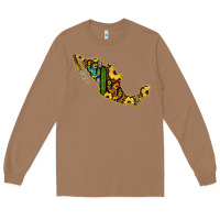 Toasted Coconut Guerrero Mexico Serape Cactus Sunflower Map Long Sleeve Tee - RanaPortraitStore