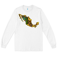 White Guerrero Mexico Serape Cactus Sunflower Map Long Sleeve Tee - RanaPortraitStore