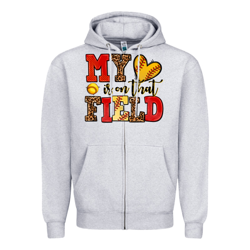 My Heart Is On That Field Softball Zipper Hoodie by AdoDesignShop | Teevron