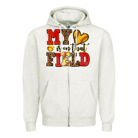 Oatmeal Heather my heart is on that field softball Zipper Hoodie - AdoDesignShop