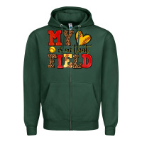 Sports Green my heart is on that field softball Zipper Hoodie - AdoDesignShop