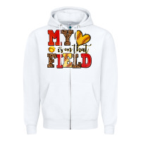 White my heart is on that field softball Zipper Hoodie - AdoDesignShop