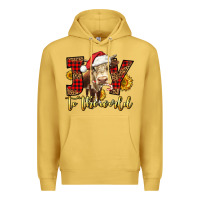 Antique Gold joy to the world christmas cow Premium Hoodie - LillyAllenDesigns